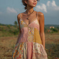 Vintage Cottagecore Pink Floral Patchwork Linen Mini Dress elevenforest