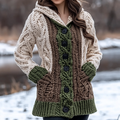Women's Irish Celtic Knot Jacquard Contrast Hooded Sweater elevenforest