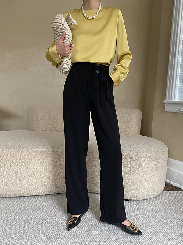 Long Sleeves Loose Color Round-neck Blouses&shirts Tops