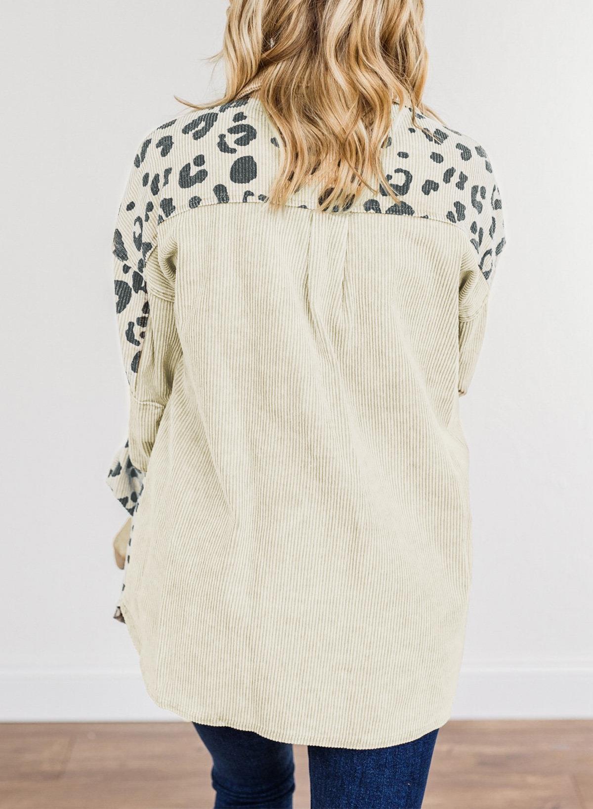 Leopard Print Corduroy Shacket: ’s Autumn Winter Mid Length Cardigan Top