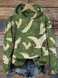 Cranes & Pine Trees Japanese Traditional Pattern Cozy Hoodie elevenforest