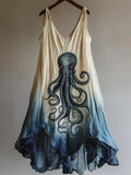 Octopus Pattern Tie-dye Art Linen Blend Dress elevenforest