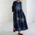 Comstylish Women's Japanese Sashiko Embroidery Floral Pattern Dress
