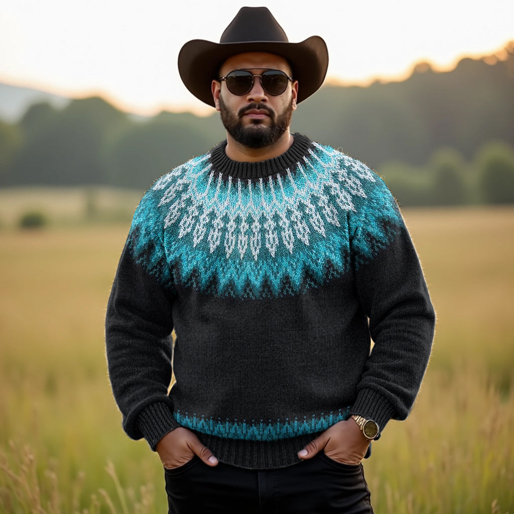Men's Plus Size Icelandic Knit Jacquard Warmth Felt Art Sweater elevenforest