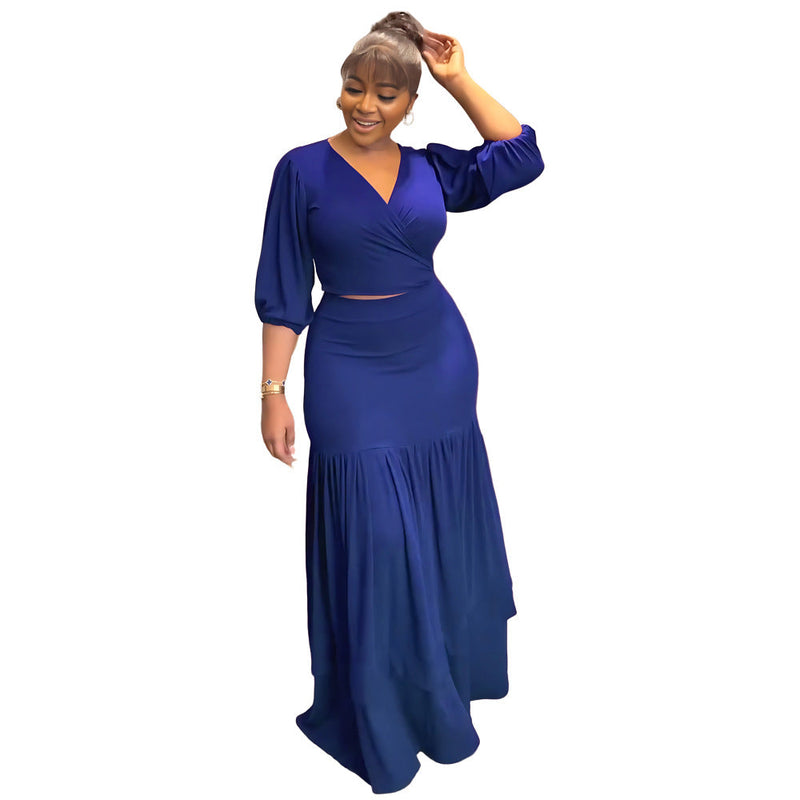 Spring Summer Slim Fit Short Top High Waist Skirt Office Two Piece Set