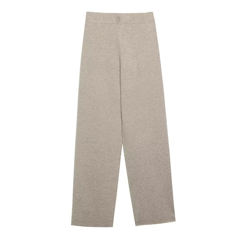 French Suit Sleeveless Round Neck Pullover Side Slit Sweater High Waist Pants