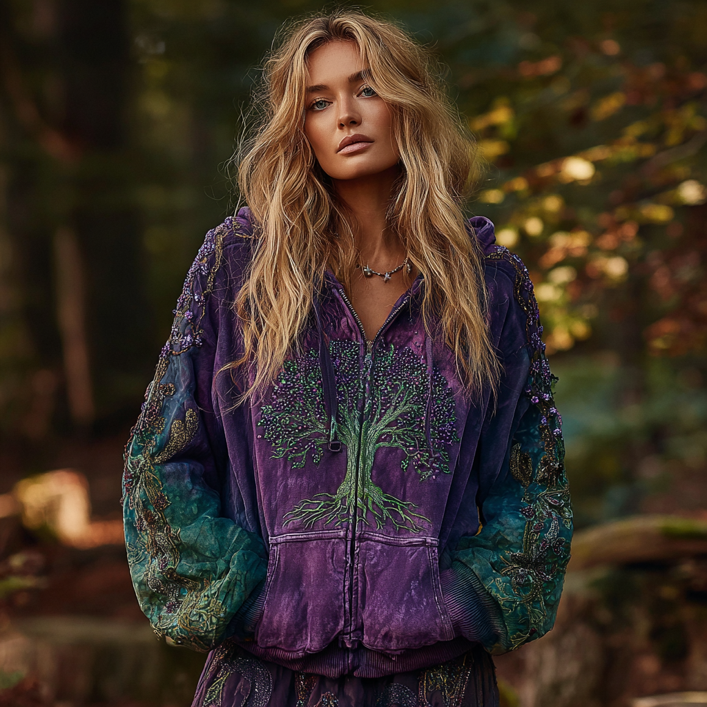 Women's Viking Tree Of Life Cozy Warm Zip-up Cardigan elevenforest