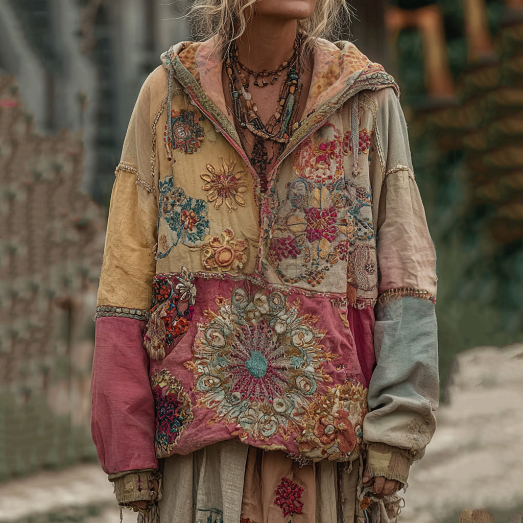 Women's Bohemian Floral Patchwork Cozy Warm Hoodie elevenforest