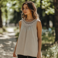 Women's Lace Embroidery Linen Sleeveless Top elevenforest