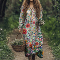 Women's Vintage Flowers Embroidered Linen Blend Maxi Dress elevenforest