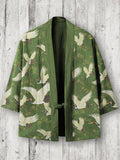 Cranes & Pine Trees Japanese Pattern Flowy Linen Blend Kimono Cardigan elevenforest