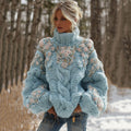 Women's Vintage Embroidery Rose Art Knit Cozy High Neck Sweater
