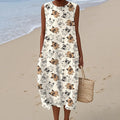 Retro French Bulldog Art Linen Tank Midi Dress elevenforest