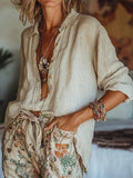 Vintage Solid Color Linen Blend Cozy Blouse elevenforest
