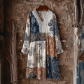 Japanese Art Retro Style Geometric Patchwork Design Lace Patch Women's Cotton And Linen Dress elevenforest
