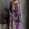 Women's Vintage Floral Patchwork Print V-neck Loose Midi Dress elevenforest