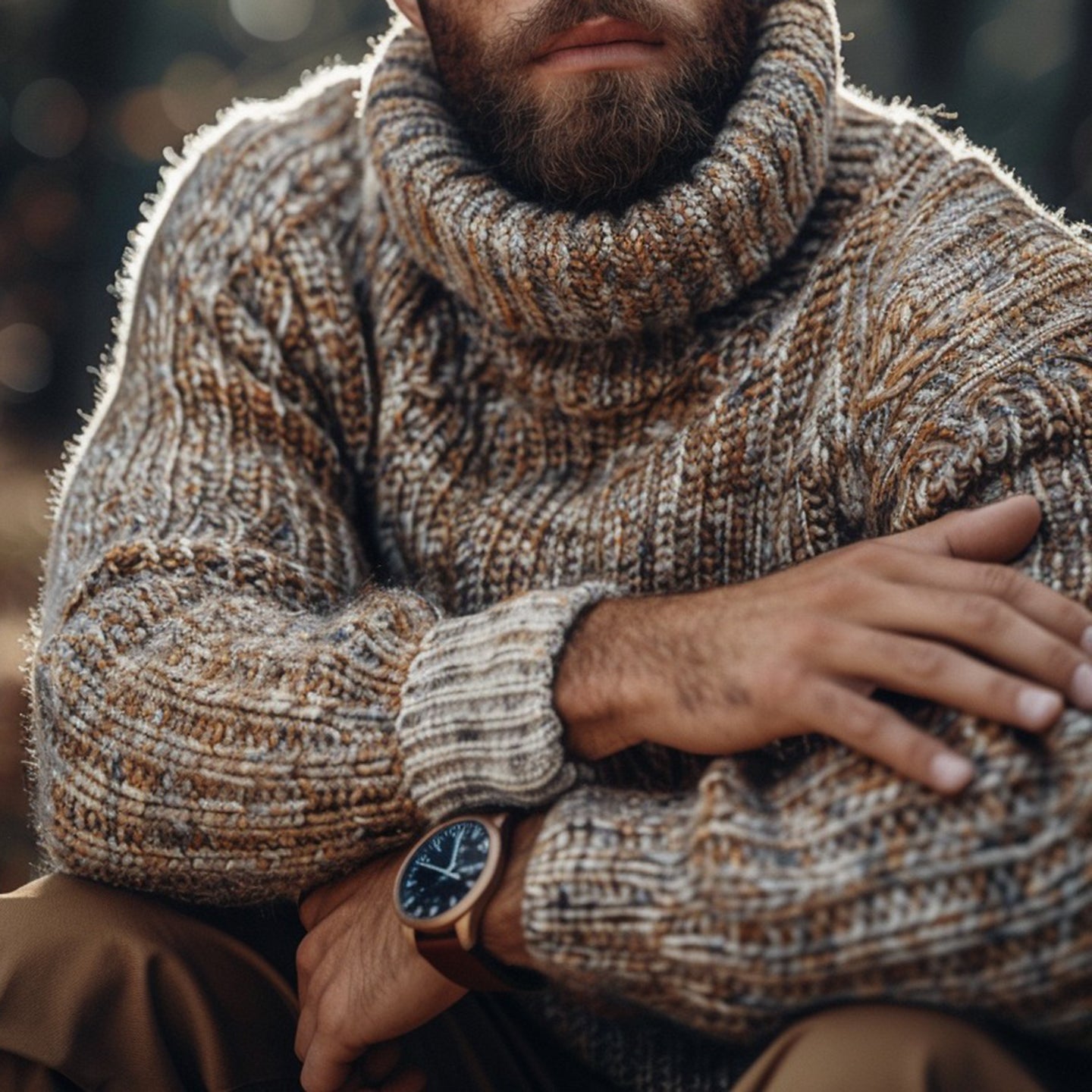 Men's Vintage Jacquard Chunky Knit Warm Turtleneck Sweater elevenforest