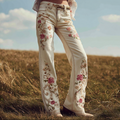 Bohemian Style Pink Rose Embroidery Pattern Women's Skinny Jeans elevenforest