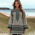Ethnic Pattern Cozy Pullover Sweater Dress elevenforest