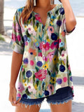 Women's Vintage Floral Art Print Casual Cotton And Linen Shirt