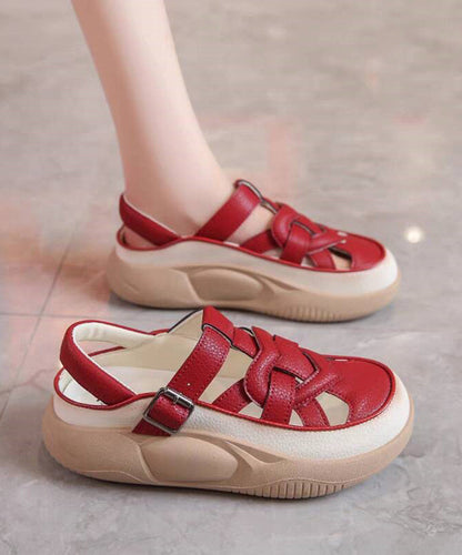 Red Hollow Out Platform Flat Sandals Splicing Qk048