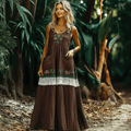 Women's Elegant Bohemian Casual Sleeveless Linen Round Neck Maxi Dress elevenforest