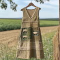 Women's Vintage Sheep And Grass Print Sleeveless Dress elevenforest