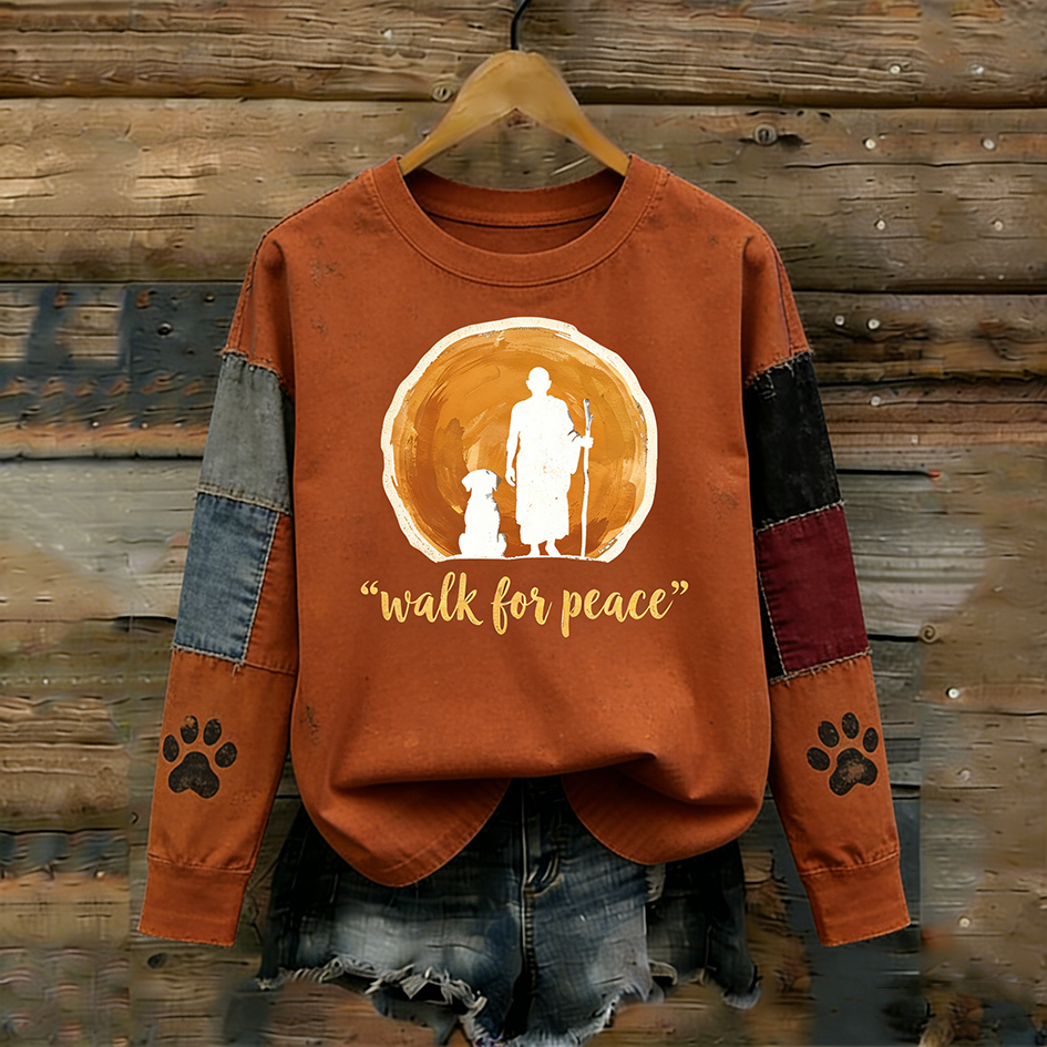 Comstylish Walk For Peace Slogan Retro Print Round Neck Sweatshirt