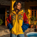 Women's Venezuelan Traditional Floral And Parrot Pattern Casual Zip-up Hoodie elevenforest