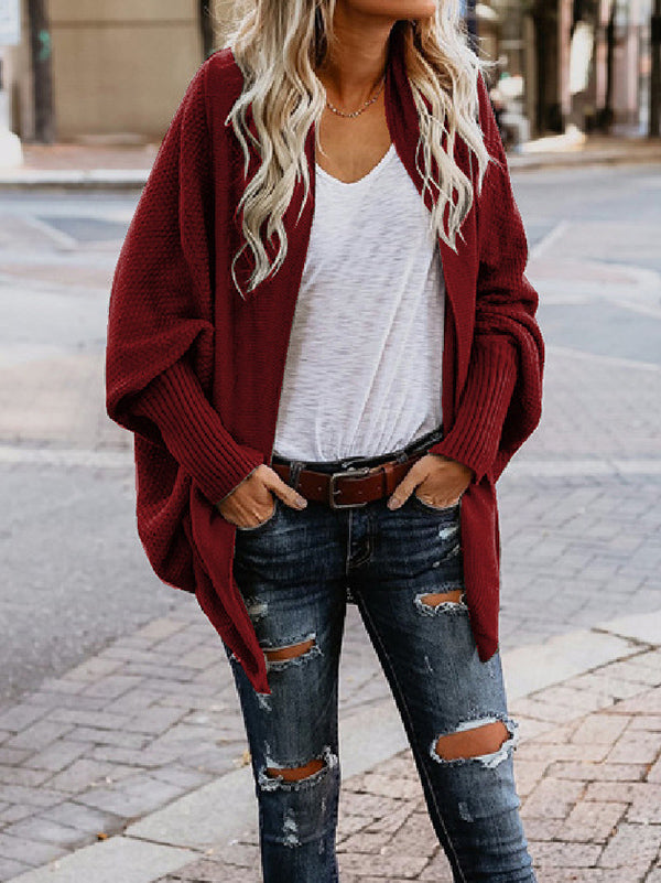 Batwing Sleeves Loose Color Cardigan Tops