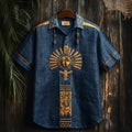 Egyptian Sun Disk Of Ra Embroidered Men's Linen Shirt elevenforest