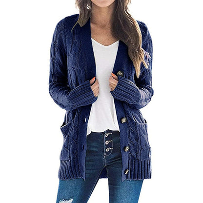 Autumn Winter Clothing Cardigan Coat Color Twist Button Cardigan Sweater