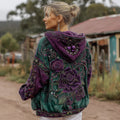 Women's Retro Purple Rose Contrast Pattern Casual Hoodie elevenforest