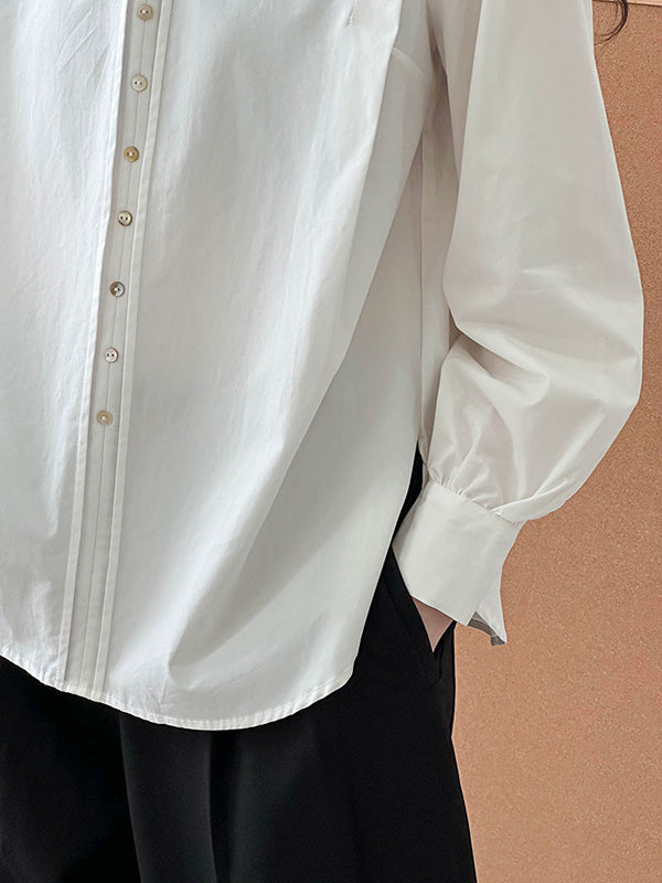 Long Sleeves Loose Buttoned Split-joint Round-neck Blouses&shirts Tops
