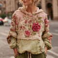 Women's Retro Floral Colorblock Casual Comfort Hooded Sweatshirt elevenforest