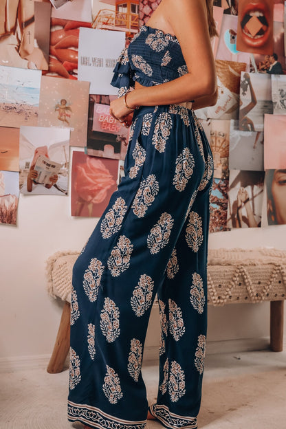 Clothing Two Piece Bow Tank Top Printed Wide Leg Pants Thin Pants