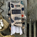Vintage Patch Work Embroidery Art Linen Blend Blouse elevenforest