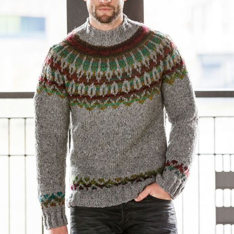 Vintage Royal Knit Jacquard Icelandic Crew Neck Sweater（Unisex） elevenforest