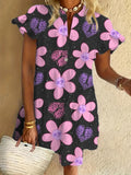 Skull and Flower Ruffled Short-sleeved V-neck Buttoned Dress Vacation Beach Dress