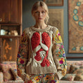 Comstylish Women's Classic Halloween Anatomy Flower Art Cozy Knit Pullover Sweater