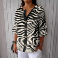 Comstylish Women's Stripe Art Print Button Linen Blend Shirt
