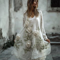 Classy Forest White Roses Vines Fiber Art Flowy Dress elevenforest
