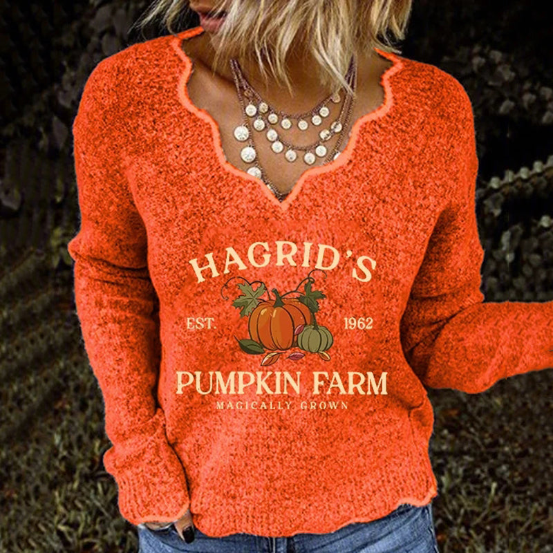 Women's Pumpkin Print Casual Sweater artswardrobe