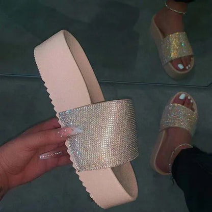 Beige Bling High Heel Beach Sandals Platform Slipper F686