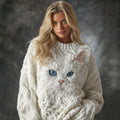 Women's Cute Cat Face Embroidered Cozy Knit Pullover Sweater elevenforest