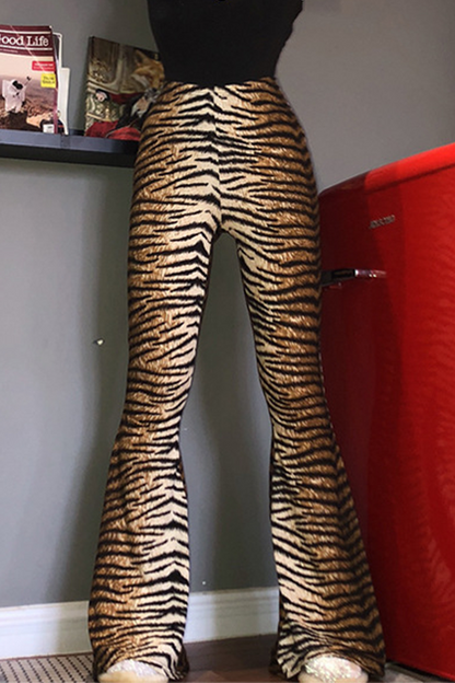 Street Animal Print Leopard Split Joint Basic Boot Cut High Waist Full Print Bottoms