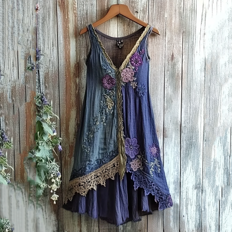 Vintage Floral Lace Gradient Art Comfy Tank Dress elevenforest