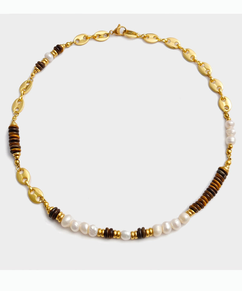 Tiger's Eye With Fine Pearl Gratuated Bead Necklace