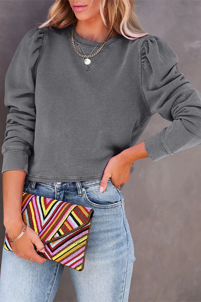 Gray Puff Sleeve Sweatshirt