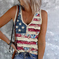 Women's Independence Day Flag And Floral Print Tank Top elevenforest